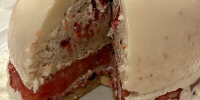 Entremets litchi framboises pamplemousse